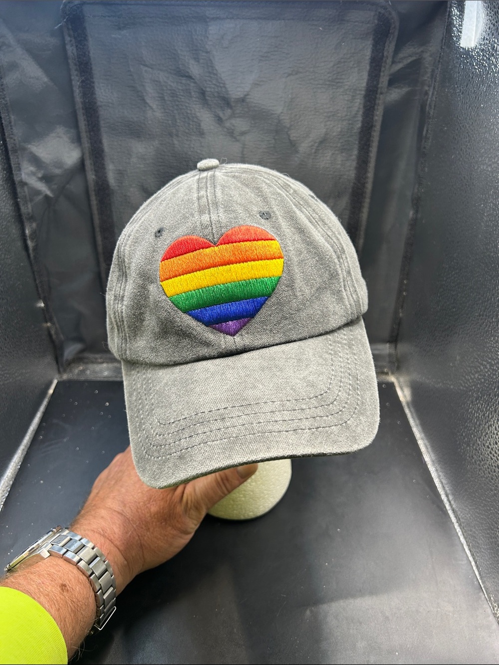 Gray Women's Baseball Cap with Rainbow Heart Patch